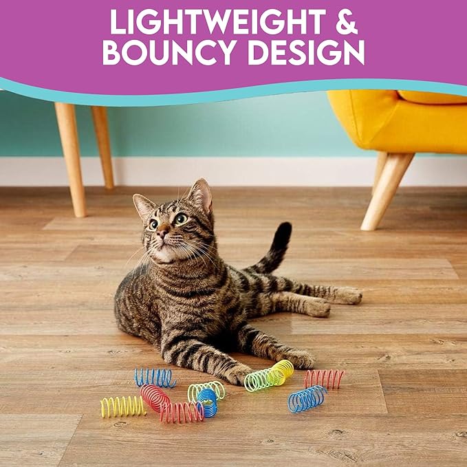SPOT Thin Colorful Springs Cat Toy - Bouncy Toys for Medium Indoor Cat Breeds to Bite, Swat, Chase - Keeps Cats & Kittens Entertained for Hours - Includes Ten 3” Wide Spiral Springs, Assorted Colors - PAWPICO