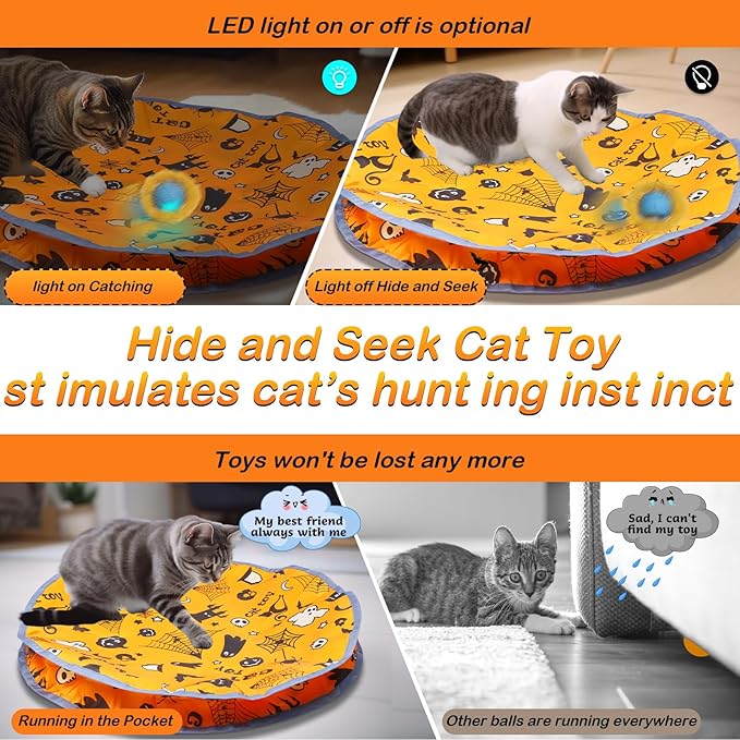 Interactive Cat Toys Ball Rolling in The Pouch, Chirping & Motion Activated Interactive Cat Ball Toy Begins Hide and Seek Game in Mat, Rechargeable Cat Exercise Toy - PAWPICO