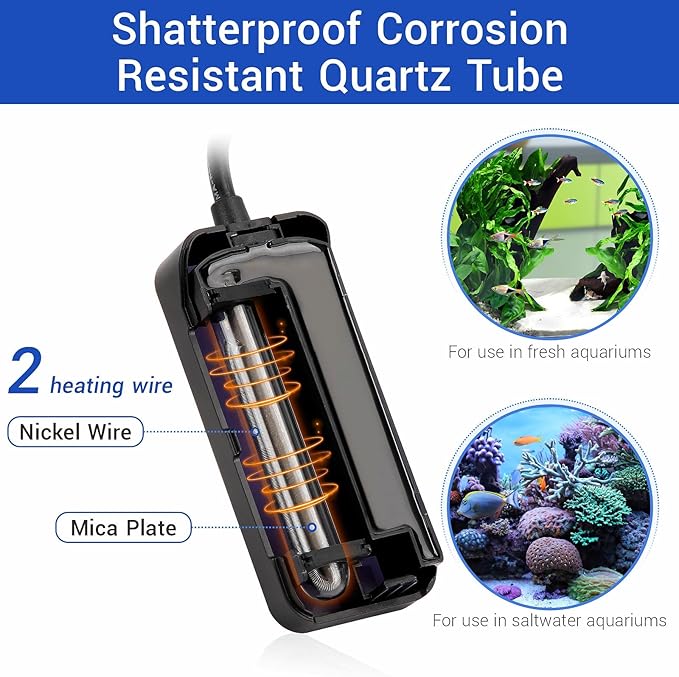 hygger Small Submersible Aquarium Heater 25W Mini Betta Fish Tank Heater with Thermostat for 2-5 Gallon Saltwater Freshwater hygger