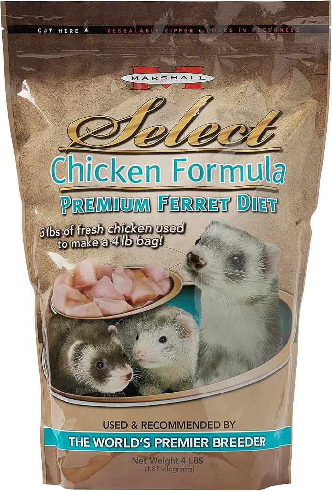 Marshall Pet Products Natural Complete Nutrition Premium Ferret Diet Food Select Chicken Formula with 3lbs of Fresh Chicken, Highly Digestible, 4 lbs Marshall+Pet+Products
