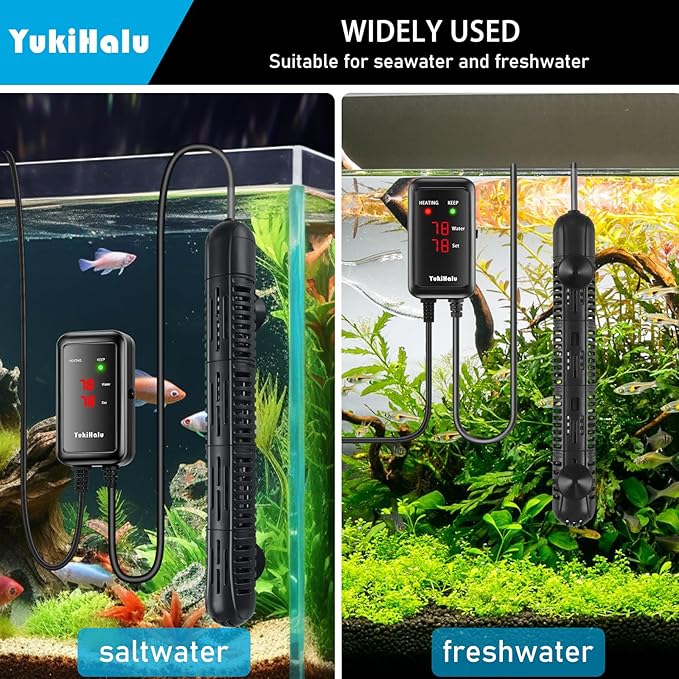 YukiHalu Aquarium Heater 50/100/200/300/500W with Protective Case, Fish Tank Heater, Temperature Adjustable, External Temperature Controller, LED Display, Used for 10/20/40/75/120 Gallons (100W) YukiHalu