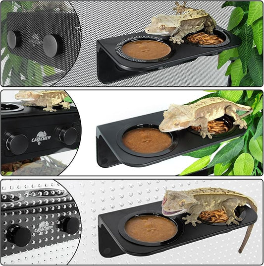 Magnetic Gecko Feeding Ledge, ABS Foldable Reptile Feeder Ledge with 6pcs Plastics Cups, 2 in 1 Reptile Food Water Dish, Terrarium Bowl for Chameleon Iguana, Strong Magnets, Easy to Clean CAVACHEWReptileSupplies