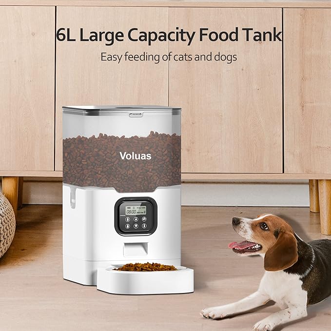 VOLUAS Automatic Cat Feeders - Pet Food Dispenser for Dry Food, Timed Cat Feeder with Desiccant Bag, Programmable Portion Size Control 4 Meals Per Day, 10s Voice Recorder - PAWPICO