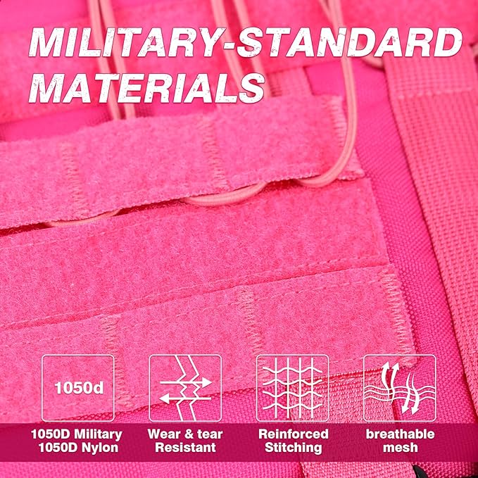 No Pull Tactical Dog Harness for Large Dogs, Escape Proof Molle Dog Vest Harness and Leash Set, Adjustable Military Service Dog Harness with Handle for Medium Large Dogs(L, Pink) Yungaspy