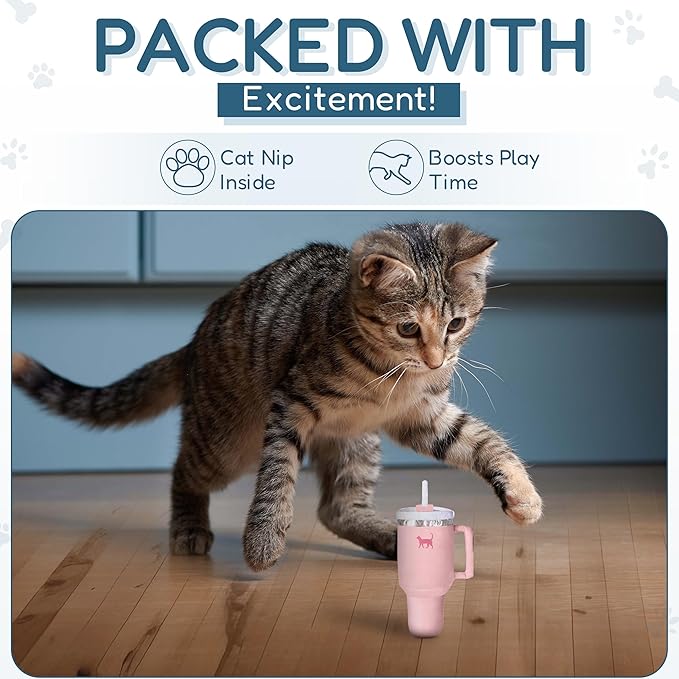 Kitty Cup Tumbler Cat Toy – Cute Cat Toy with Catnip, Crinkle Cat Toys for Cat Birthdays or Christmas, Funny Cat Toys for Kittens (Pink Peach Dust) - PAWPICO