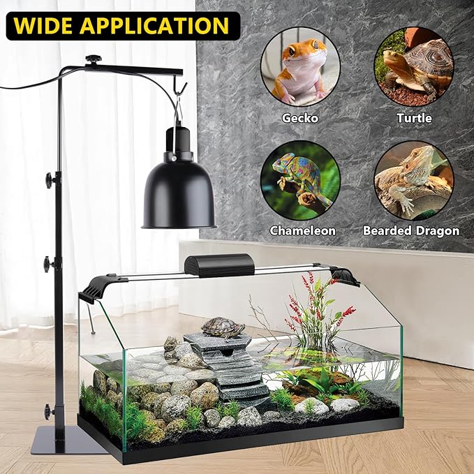 Reptile Lamp Stand, Adjustable 14-37 Inch Heat Lamp Stand, Reptile Light Stand Holder Lamp Hanging Bracket Metal Support for Glass Terrarium REPTIHOME