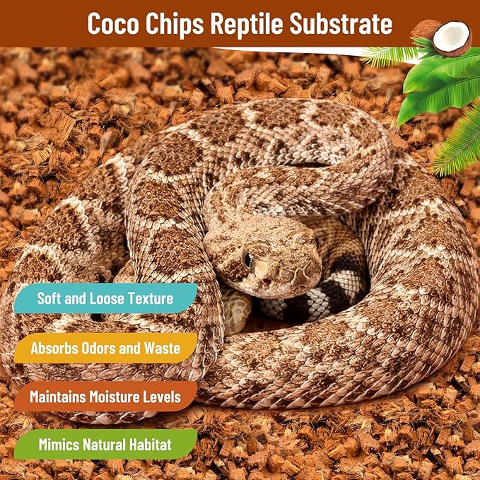 Riare 6 Pack Natural Coconut Chip Substrate for Reptiles- Compressed Coconut Husk Reptiles Bedding, Coco Husk Chip Terrarium Substrate for Snakes, Tortoises, Ball Python, Frogs, Bearded Dragon, Lizard Riare