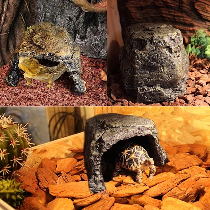 Reptile Rock Hide Cave, Aquarium Habitat Decor Rock Lizard Hide Tortoise Hideout for Snakes, Turtles, Reptiles, Amphibians, Fish Tfwadmx