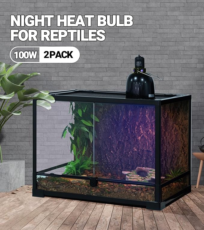 REPTI ZOO 2Pack Reptile Heat Lamp 100W Reptile Night Heat Bulb Night Heat Lamp Without UVA for Turtle Bearded Dragon Gecko Lizard and Snake E26/E27 Purple REPTIZOO