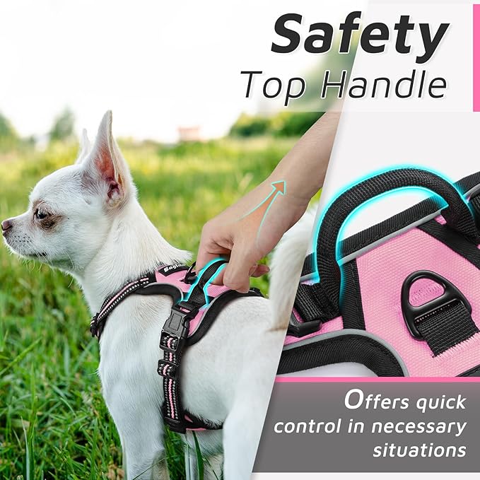 Eagloo Small Dog Harness No Pull, Service Vest with Reflective Strips and Control Handle, Adjustable and Comfortable for Easy Walking, No Choke Pet Harness with 2 Metal Rings, Pink, XS GoExplorewithEagloo