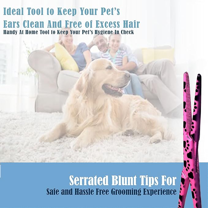 Dog Pet Ear/Nose Hair Puller Grooming Hemostat Locking Forceps Pliers, 5.5" (14cm), Straight (Pink Paws) A2Z+SCILAB