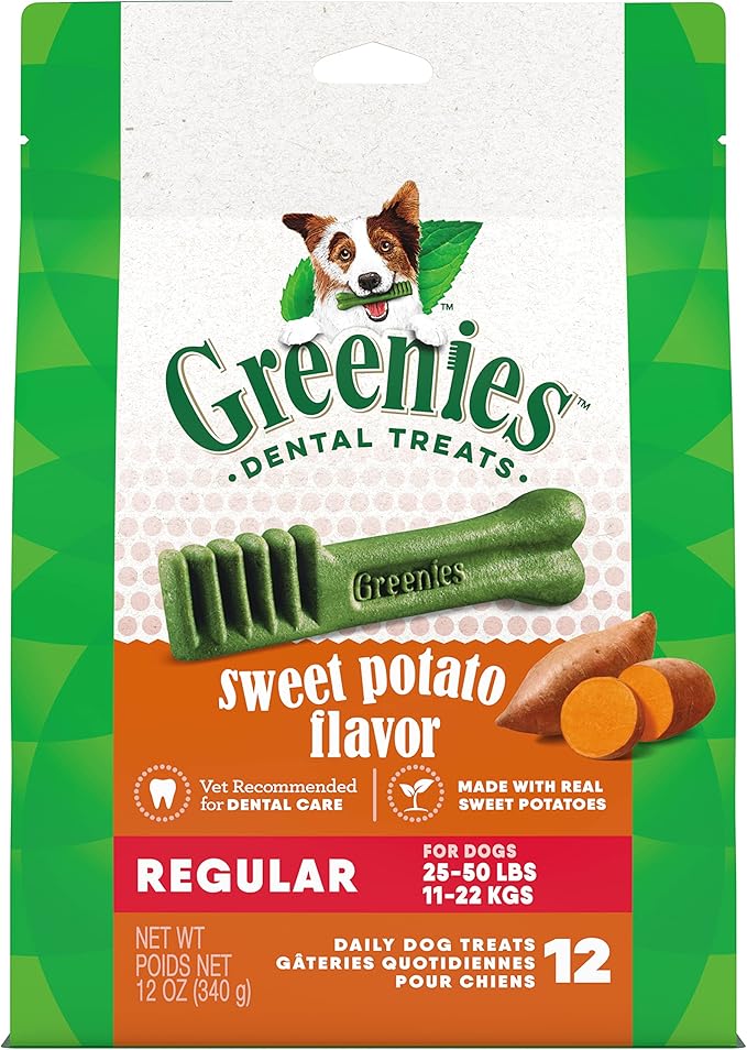 Greenies Regular Natural Dog Dental Treats, Sweet Potato Flavor, 12 oz. Pack (12 Treats) - PAWPICO