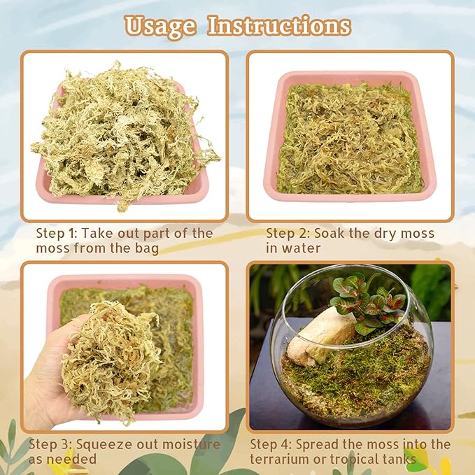 Riare 2.2LB Premium Sphagnum Moss for Reptiles- 50QT Natural Reptile Moss Dried, Forest Live Moss for Terrarium, Frogs Snake Peat Moss Bedding for Leopard Gecko Turtle Anoles Salamanders Orchid Plants Riare