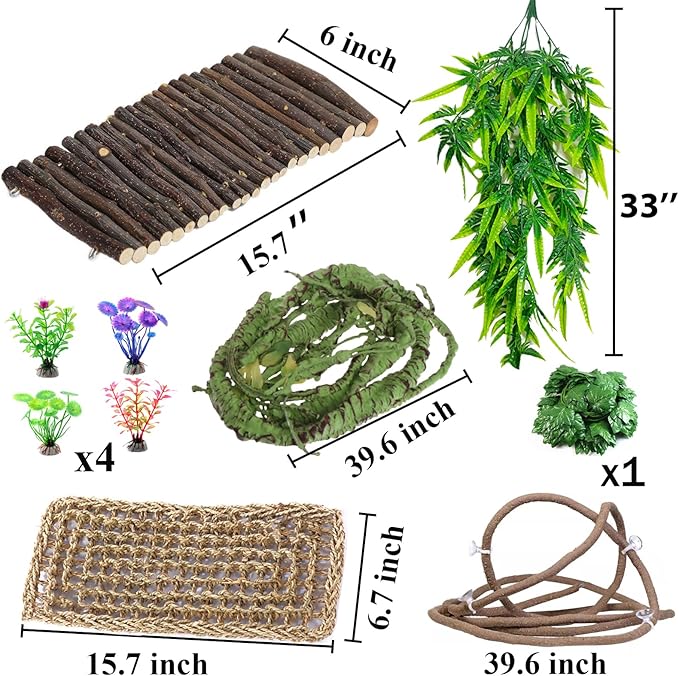 10Pcs Bearded Dragon Tank Accessories, Reptile Hammock Plants Bridge Jungle Climber Vines for Snakes Bearded Dragon Chameleon Gecko Lizard BUYNOW