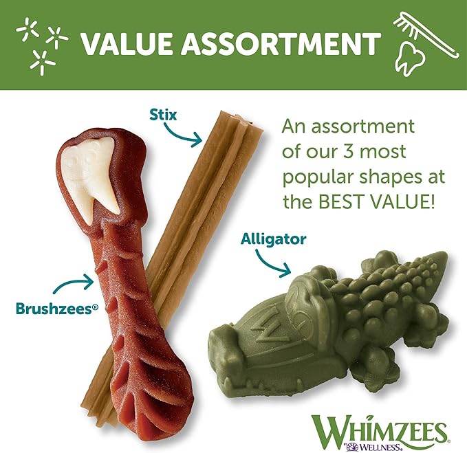 WHIMZEES by Wellness Variety Box: All Natural Dental Chews for Dogs (Medium), 28 Count - Dog Treats, Freshens Breath, Gluten & Grain-Free (Packaging May Vary) - PAWPICO