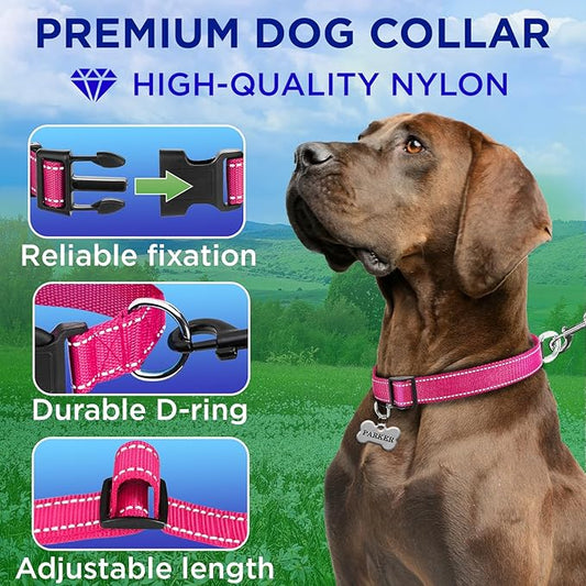 TECEUM Reflective Pet Collar – Hot Pink – XS – Basic Nylon Dog Collar – Quick Release Buckle – Fits Small, Medium and Large Dogs, Puppies, Cats – ESA & Service Dog Options TECEUM