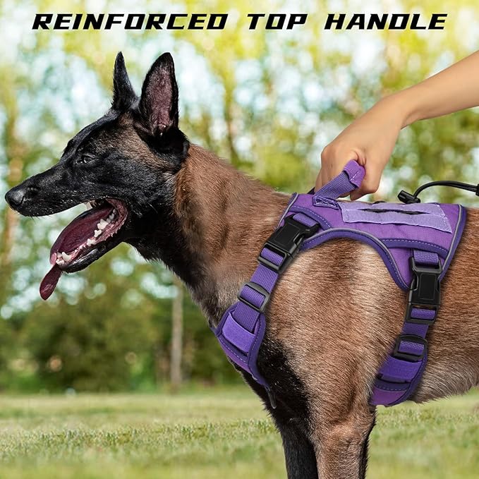 WINGOIN Purple Harness with Handle Tactical Dog Harness Vest for Large Medium Dogs No Pull Adjustable Reflective K9 Military Dog Vest Harnesses for Walking, Hiking, Training(M) - PAWPICO