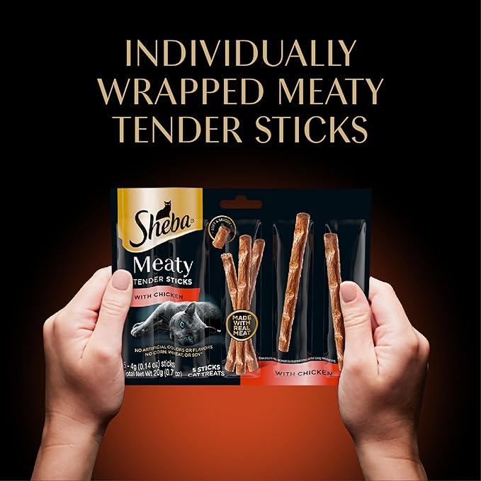Sheba Meaty Tender Sticks Soft Cat Treats with Chicken, Tuna Flavor, and Salmon Flavor, 0.14 oz., 40 Count Sheba
