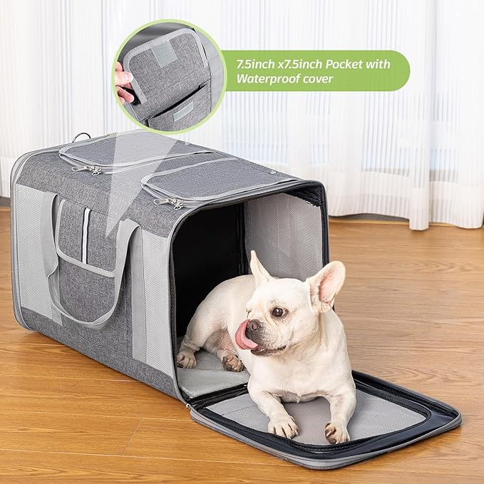 Sedioso Large Cat Carrier for 2 Cats, 21.7x 13.8x 13.8in Pet Carrier for Cat and Dog Up to 38lbs, All-Sided Mesh Cat Carrier with Great Ventilation, Portable Soft Sided Pet Carrier for Traveling(Grey) - PAWPICO