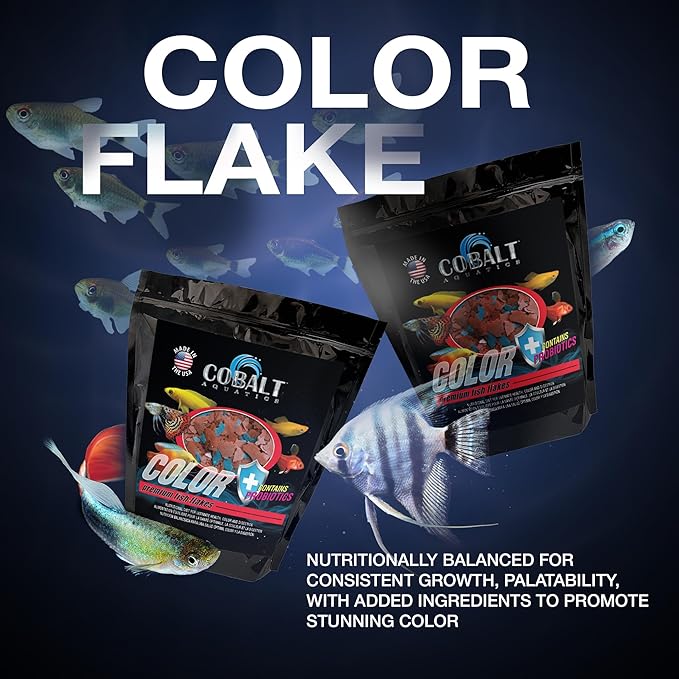 Cobalt Aquatics Color Enhancing Flakes with Probiotics, 16 oz - Ideal for All Tropical Fish - Enhances Health & Vibrant Colors - for Fish Aquariums COBALTAQUATICS