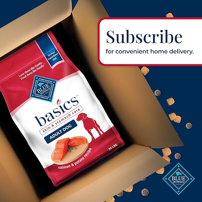 Blue Buffalo Basics Adult Dry Dog Food, Skin & Stomach Care, Limited Ingredient Diet for Dogs, Salmon Recipe, 24-lb. Bag - PAWPICO