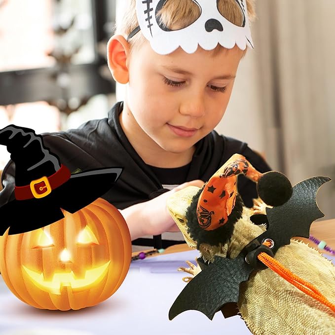 Halloween Bearded Dragon Leash Bearded Dragon Witch hat hat Leash Set Suitable for Bearded Dragon Small Pets HOKABLE