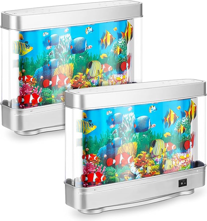 2 Pcs Artificial Aquarium with Moving Fish Fake Fish Tank Lamp Decorative Tropical Fake Fish Aquarium Lamp Moving Sensory Fish Aquarium Light Ocean in Motion, 12 Inch (Modern Style) Baquler