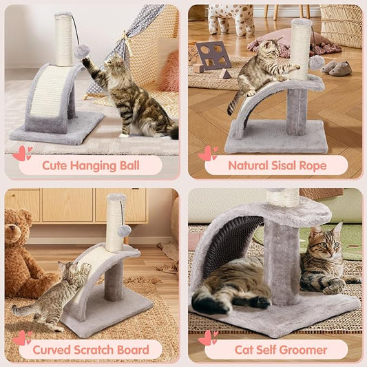 Nobleza Cat Scratching Post for Indoor Cats, Durable Natural Sisal Rope Cat Scratch Post with Cat Self Groomer, Sturdy Cat Scratcher Post for Kittens Small Cats with Funny Hanging Ball, Light Grey - PAWPICO