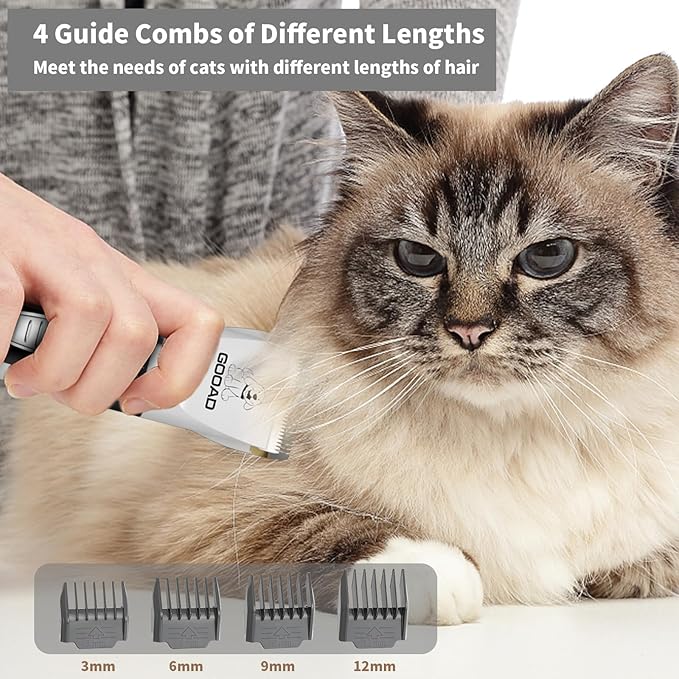 Cat Clippers for Matted Hair, Cat Grooming Kit, Cordless Cat Shaver for Long Hair, Low Noise Paw Trimmer, Cat Hair Trimmer for Grooming,Quiet Pet Hair Clippers Tools for Cats Dogs (White) - PAWPICO
