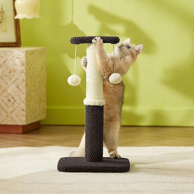 Lesure Cat Scratching Post for Indoor Cats - Highly Resistant Carpet Scratch Posts, Premium Sisal Rope Scratch Posts for Kittens, Sturdy Small Cat Scratch Pole with Hanging Ball, Brown(22.5 inch) - PAWPICO