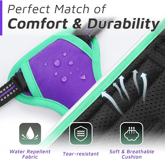 Eagloo Dog Harness for Large Dogs, No Pull Service Vest with Reflective Strips and Control Handle, Adjustable and Comfortable for Easy Walking, No Choke Harness with 2 Metal Rings, Purple & Green, S GoExplorewithEagloo