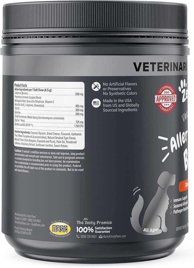 Zesty Paws Dog Allergy Relief - Dog Itching Skin Relief - Dog Probiotics for Itchy Skin and Itchy Ears - Dog Allergy Chews - Dog Itch Relief - Dog Skin Allergy Relief - VS - Cheese - 90ct ZestyPaws