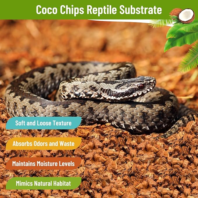 Riare 2 Pack Natural Coconut Chip Substrate for Reptiles- Compressed Coconut Husk Reptiles Bedding, Coco Husk Chip Terrarium Substrate for Snakes, Tortoises, Ball Python, Frogs, Bearded Dragon, Lizard Riare