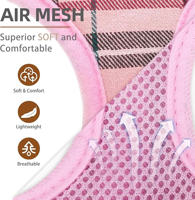 PUPTECK Soft Mesh Dog Harness and Leash Set Pet Puppy Cat Comfort Padded Vest No Pull Harnesses, Light Pink, S PUPTECK