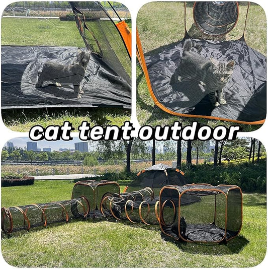 Catio Outdoor Cat Enclosures for Indoor Cats, 2-in-1 Outside Large Playground Include Portable Cat Tent and Tunnel, for Cats and Other Pets - PAWPICO
