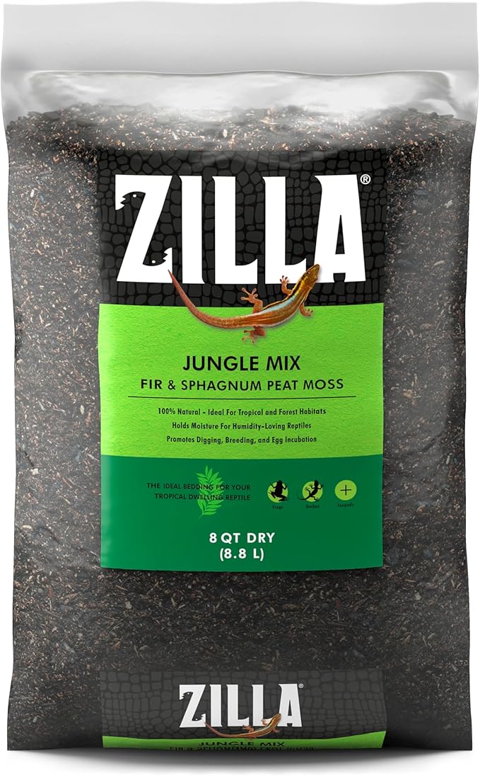 Zilla Pet Reptile Terrarium Substrate Bedding, Jungle Mix, for Frogs, Rainforest Geckos, Toads and Snakes, 8 Quart Zilla
