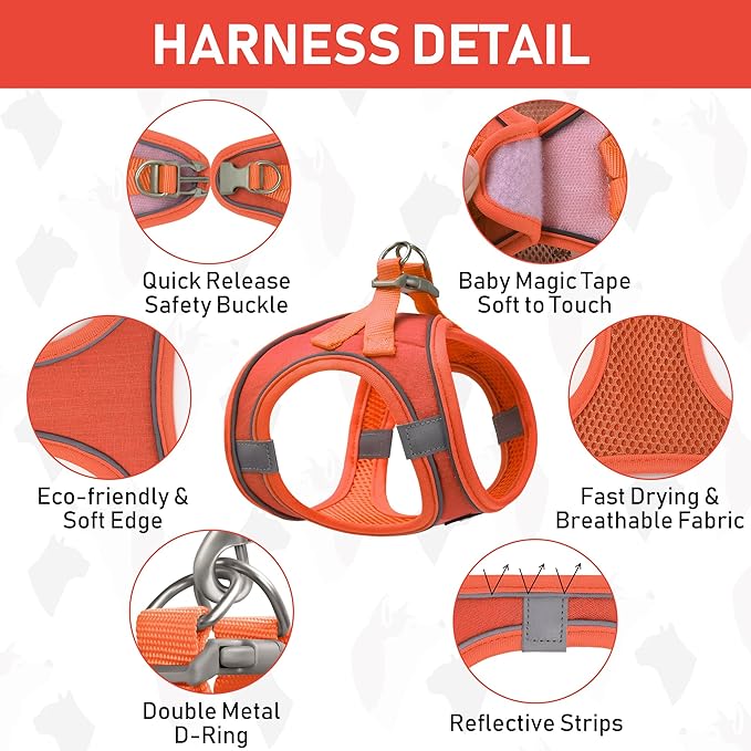 GAMUDA Small Pet Harness Collar and Leash Set, Step in No Chock No Pull Linen Fabric Soft Mesh Dog Vest Harnesses Reflective for Dogs Puppy Cats Kitten Rabbit (Orange, XXS) GAMUDACollarsCollection