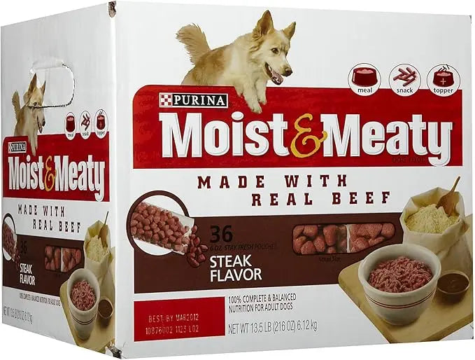 Purina Moist and Meaty Steak Flavor Soft Dog Food Pouches - 36 ct. Pouch - PAWPICO