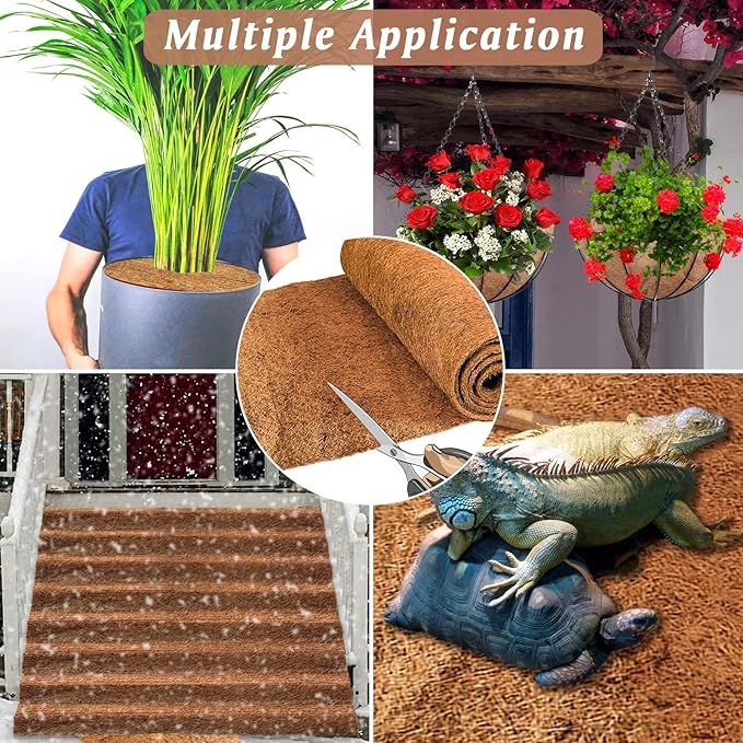 ZeeDix 3 Rolls Coconut Fiber Reptile Substrate Mat, 16 x 36 inches Natural Coco Mat Reptile Carpet Coco Fiber Liner Turtle Bedding Reptile Terrarium Liner for Lizard Snake Turtle Gecko Bearded Dragon ZeeDix