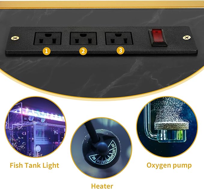 DWVO 55-75 Gallon Aquarium Stand with Power Outlet, Display Stand for Turtle Tank, Reptile Terrarium, Metal Fish Tank Stand Suitable for Living Room, Entryway, 860LBS Capacity, Black & Gold DWVO