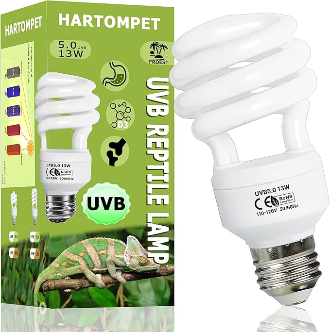 5.0 UVB Reptile Light 13W, Compact Tropical Lamp, Coil UVB Bulbs, UVA Fluorescent Bulbs for Chameleons, Lizard, Turtle, Ideal Lighting for Small Reptile Tanks,Amphibians Terrarium Habitat HARTOMPET