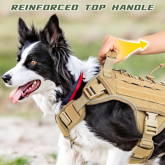 WINGOIN Tactical Dog Harness for Extra Large Dogs, Heavy Duty No Pull Dog Harness with Handle, Adjustable Reflective Military K9 German Shepherd Big Dog Vest for Training, Walking, Khaqi (XXL) - PAWPICO