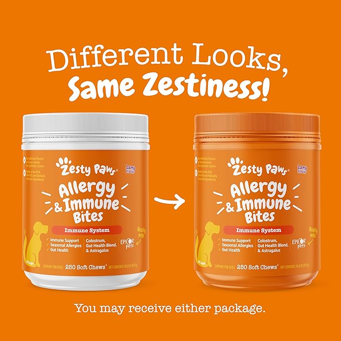 Zesty Paws Dog Allergy Relief- Dog Itching Skin Relief- Dog Probiotics for Itchy Skin and Itchy Ears- Dog Allergy Paw Relief- Dog Allergy Chews- Dog Itch Relief- Dog Skin Allergy Relief - Lamb - 250ct ZestyPaws