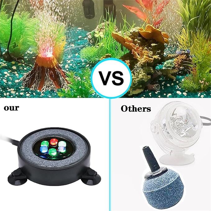 LED Aquarium Bubble Light with Air Pump, Aquarium Volcano Ornament Kit, Fish Tank Oxygenation with 6 LEDs Waterproof Volcanic Decoration Auiaerty