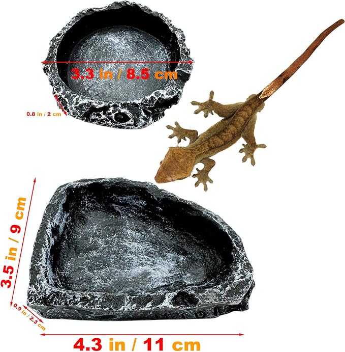 3 Pack Reptile Water Dish Food Bowl, Reptile Feeding Terrarium Bowls for Bearded Dragon Lizard Frog Gecko Tortoise Hermit Crab Snail (Black) CATDABIR