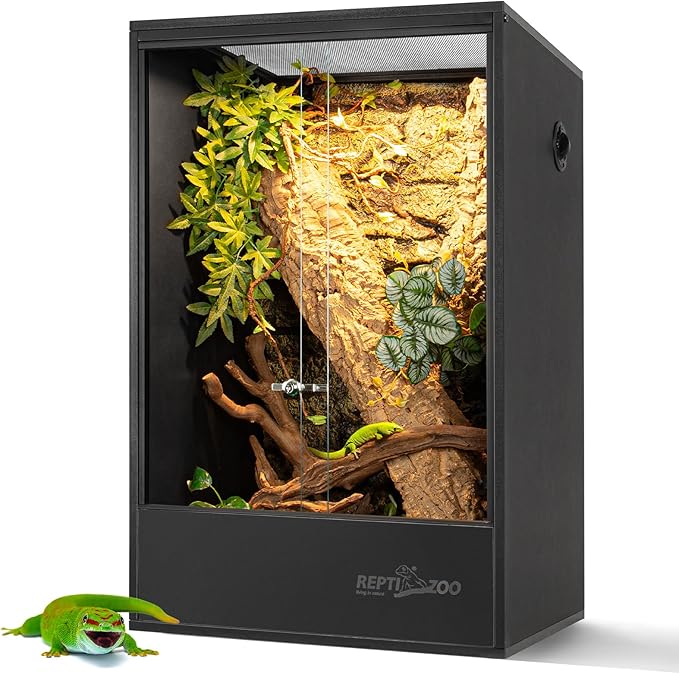 REPTIZOO 67 Gallon PVC Tall Reptile Tank, 24" x18”x36” Large Reptile Terrarium for Gecko Lizard Chameleon Frog Snake, Reptile Enclosure Habitat with Sliding Door & Top Screen Ventilation REPTIZOO