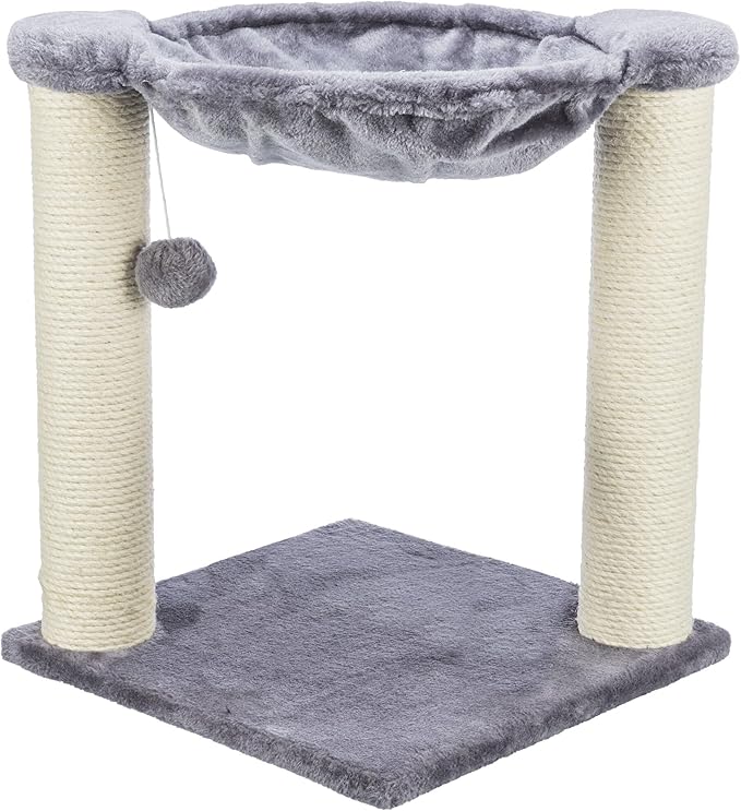 TRIXIE Baza 20-in Cat Scratching Posts, Durable Jute Cat Scratcher with Plush Hammock and Dangling Cat Toy, Gray - PAWPICO