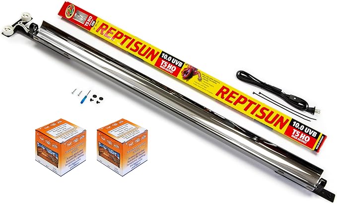 Carolina Custom Cages Reptile 34" T5HO UVB 39W + Double GU10 Basking Light Fixture, Bundle with 10.0 UVB Tube and Two 75w Heat Lamps CarolinaCustomCages
