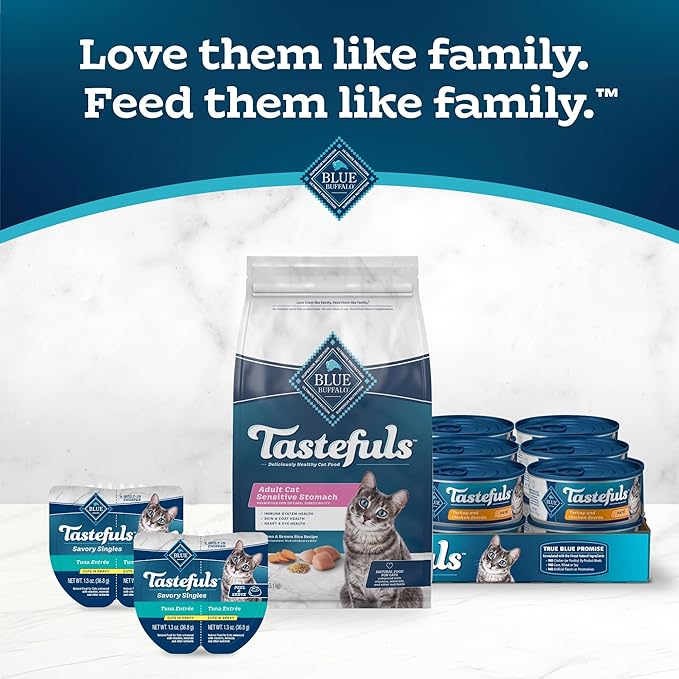 Blue Buffalo Tastefuls Adult Dry Cat Food Sensitive Stomach Formula, Made in the USA with Natural Ingredients, Chicken Recipe, 7-lb. Bag - PAWPICO