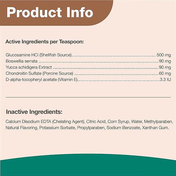 NaturVet Glucosamine DS Level 1 Maintenance, Joint Care Support Supplement for Dogs and Cats, Liquid, Made in The USA with Globally Source Ingredients 32 Ounce NaturVet